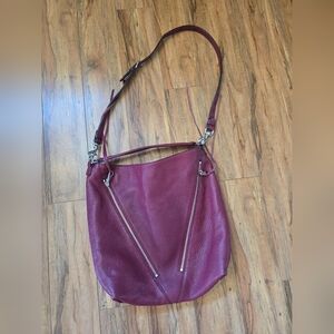 REBECCA MINKOFF Leather Moto Hobo Bag Maroon
